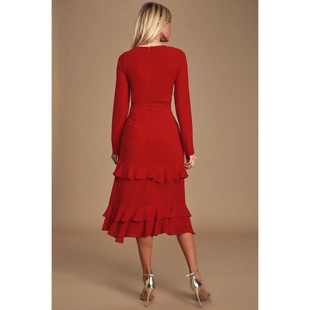 Lulus Red Ruffles Midi Dress - Picture 4 of 6